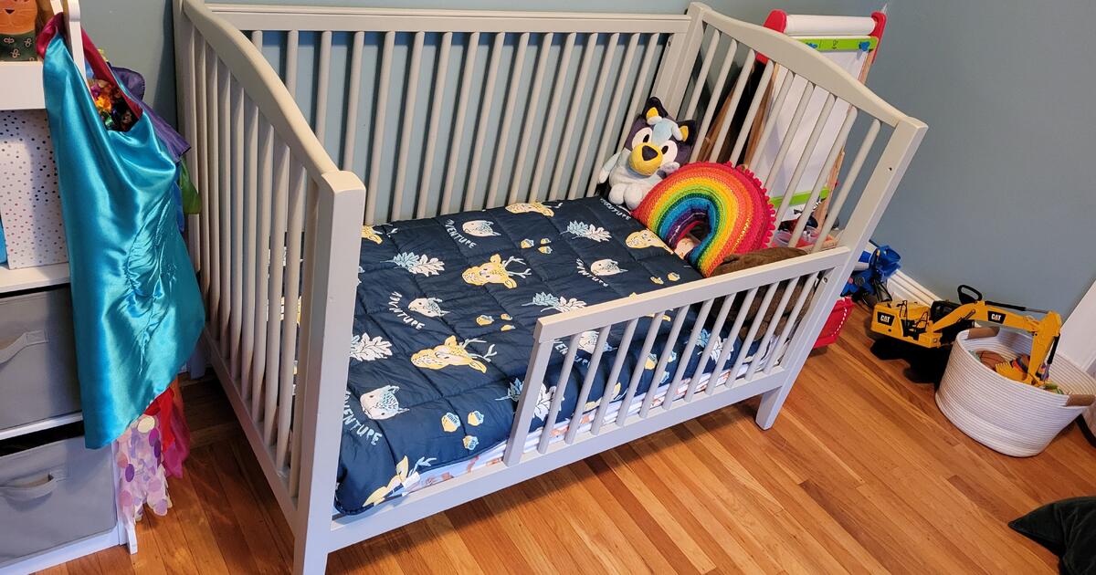 Pottery Barn Emerson crib + conversion kit + mattress, crib sheets, and