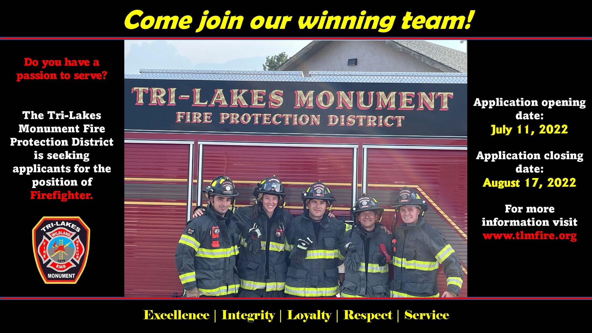 We are Hiring! Join our winning team! (Tri-Lakes Monument Fire ...