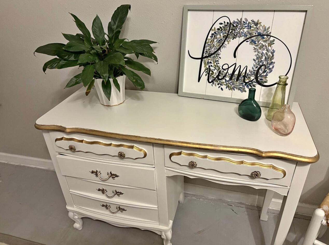 antique white dresser with gold trim Antoinette White and Gold Dresser