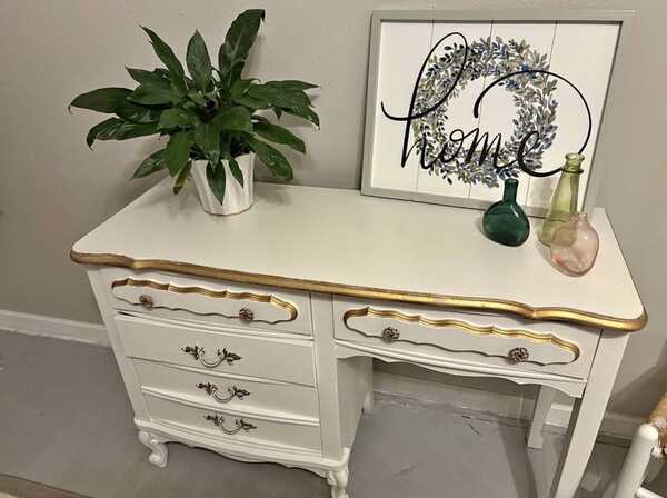 antique white dresser with gold trim Antoinette White and Gold Dresser