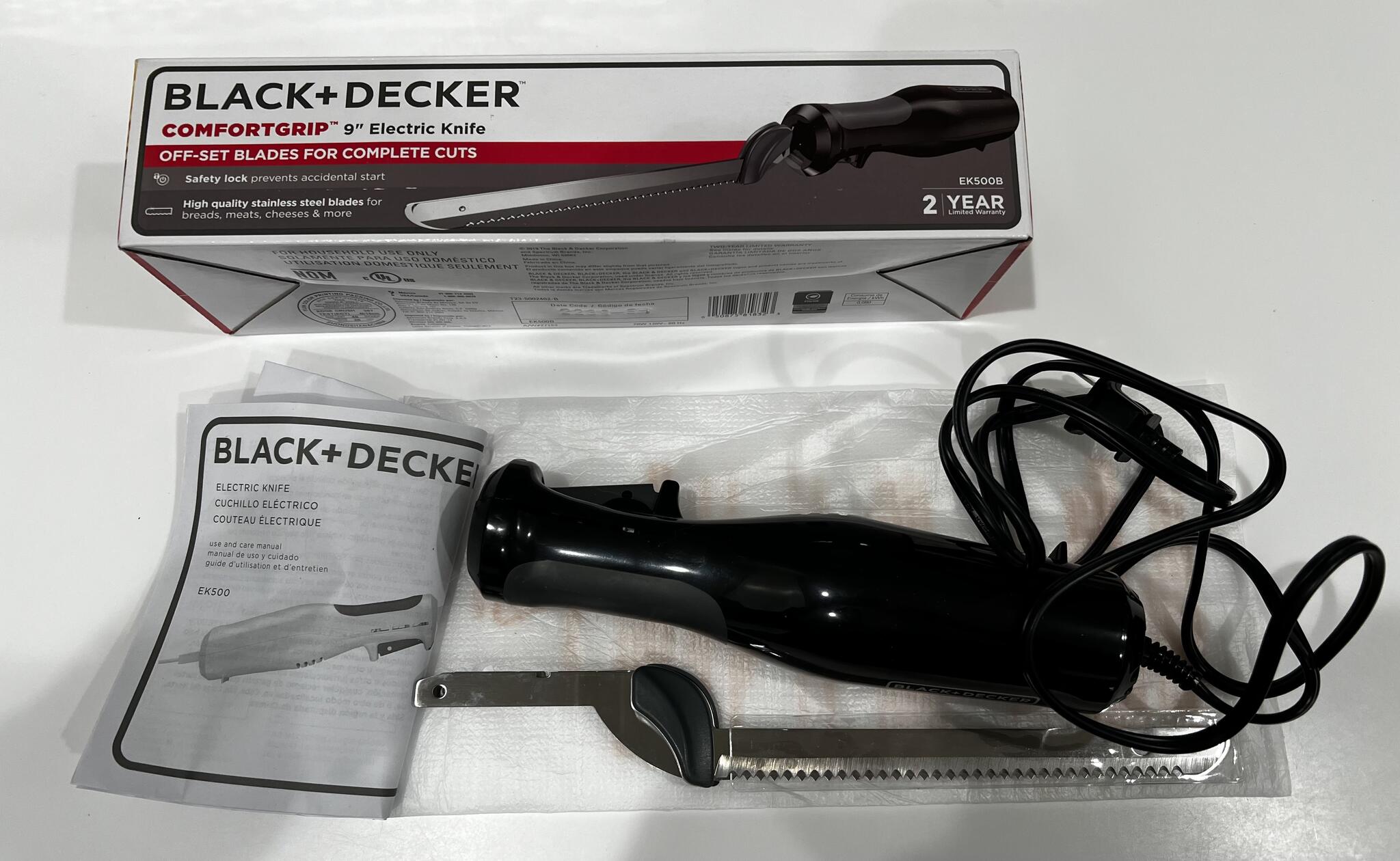 Black & Decker EK500B ComfortGrip Electric Knife w/ Stainless Steel Bl