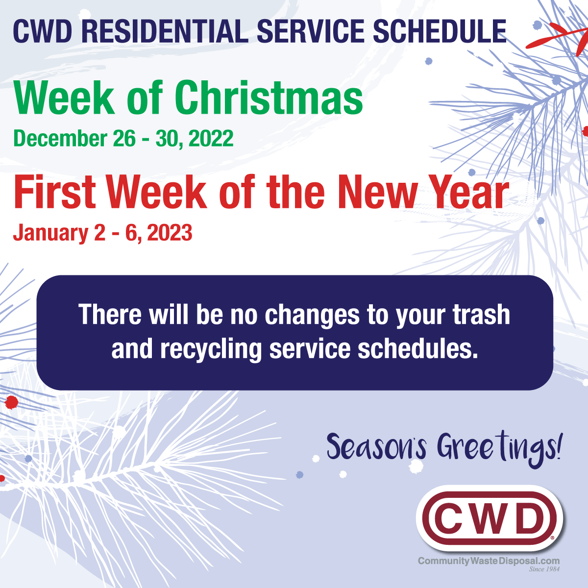 CWD HOLIDAY SCHEDULE (City of Corinth) — Nextdoor — Nextdoor