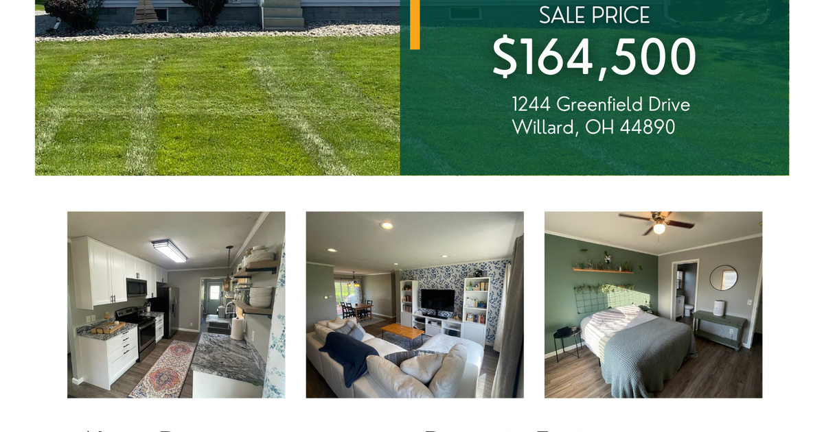 Home For Sale 1244 Greenfield Drive for 164500 in Willard, OH For