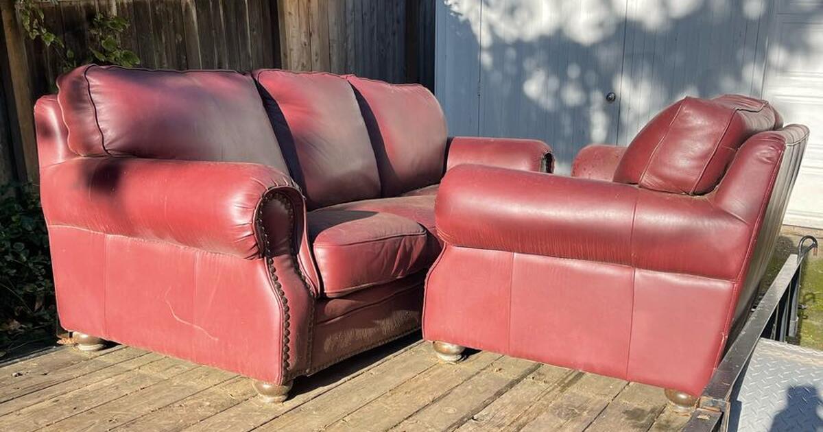 Free beautiful red leather couches for Free in Portland, OR For Sale