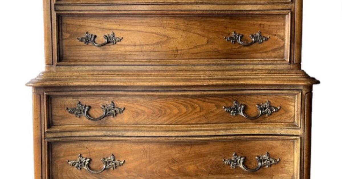 French Provincial 6 Drawer Vintage Tallboy Dresser + 2 Matching Bed