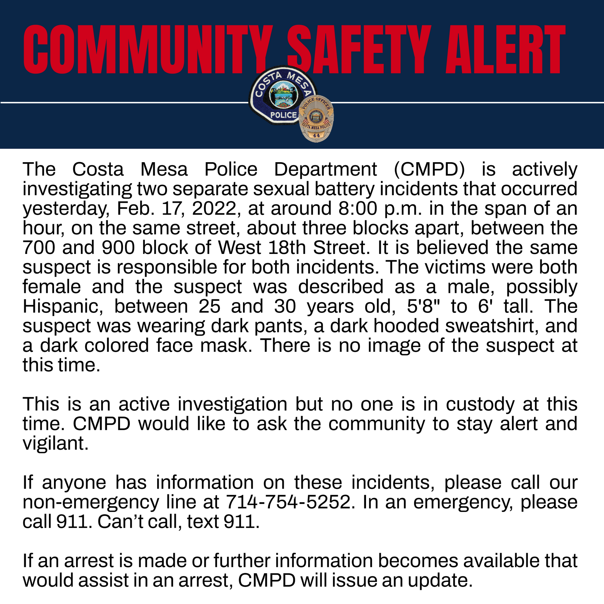 Costa Mesa Police Department Non Emergency - imh091b
