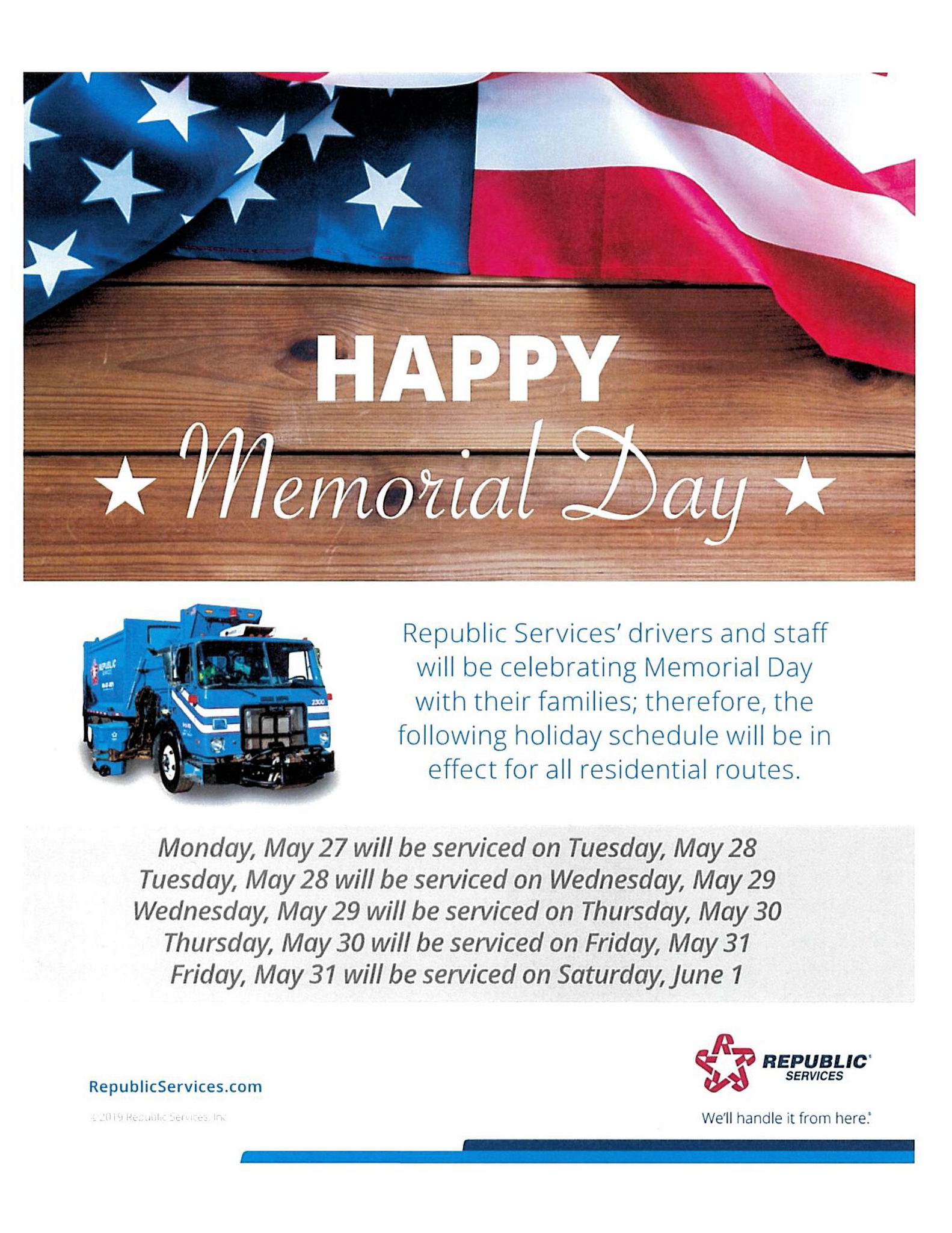 Memorial Day holiday closes city offices and impacts trash collection