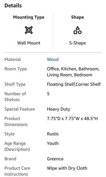 Greenco Corner Shelf, 5 Tier Floating Shelves for Wall, Easy-to-Assemble  Wall Mount Corner Shelves for Bedrooms and Living Rooms, Rustic Walnut  Finish