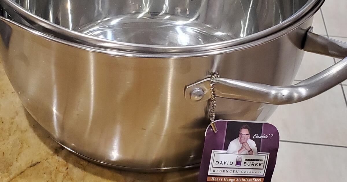 8.25 qt David Burke Gourmet Pro Stainless Stock/soup pot pan w Lid with  handles