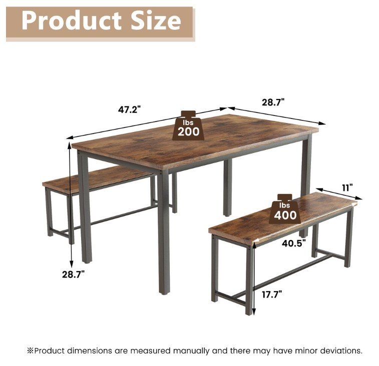 Mieres Farmhouse Rustic 3Piece Table Set, SpaceSaving Dining table