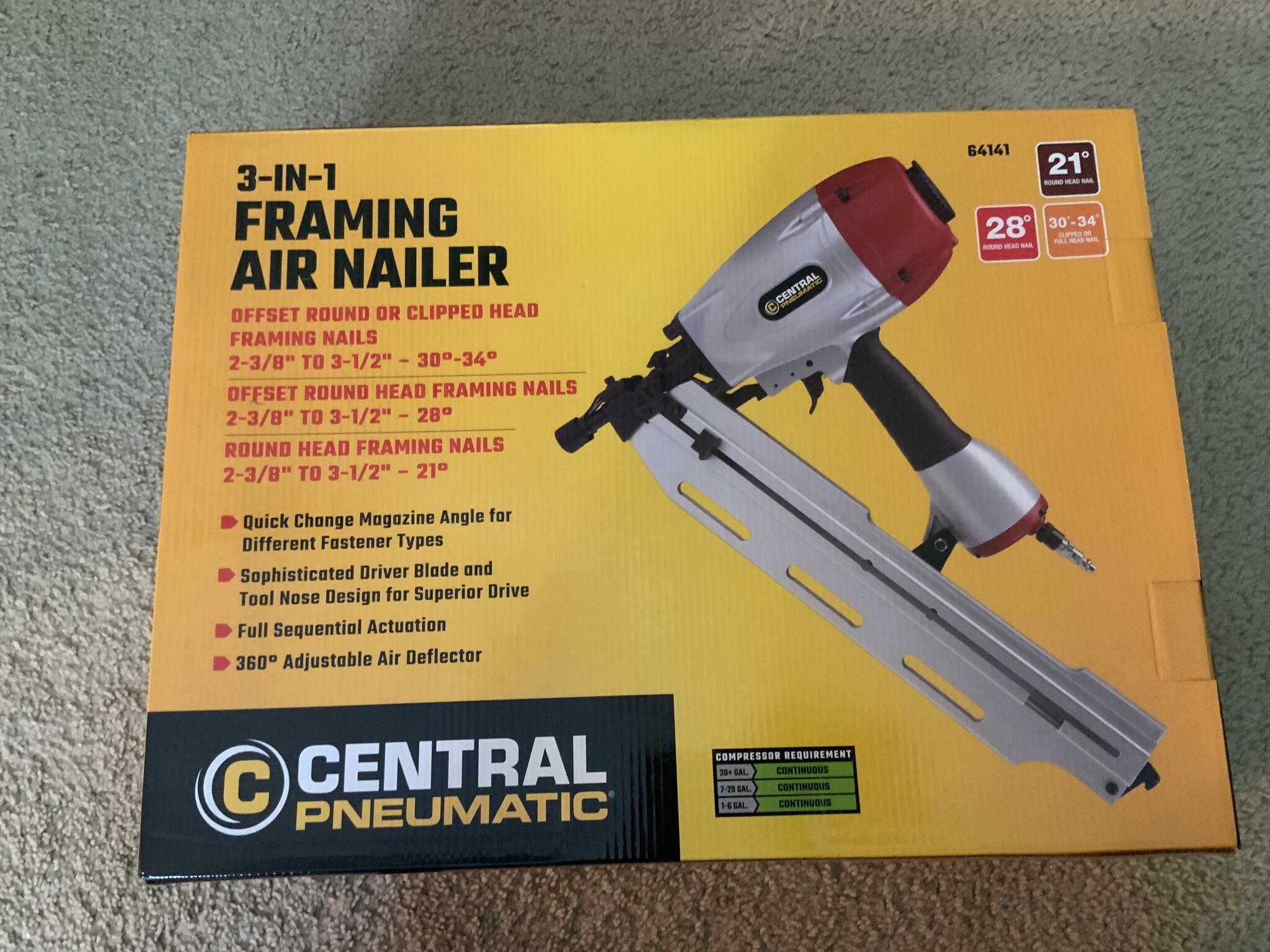 Central Pneumatic 3-in-1 Framing Air Nailer