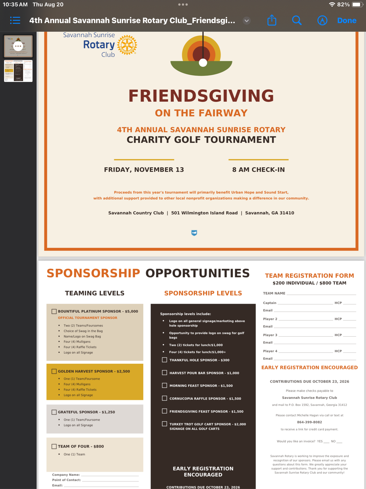 Savannah Sunrise Rotary Friendsgiving Charity Golf Tournament