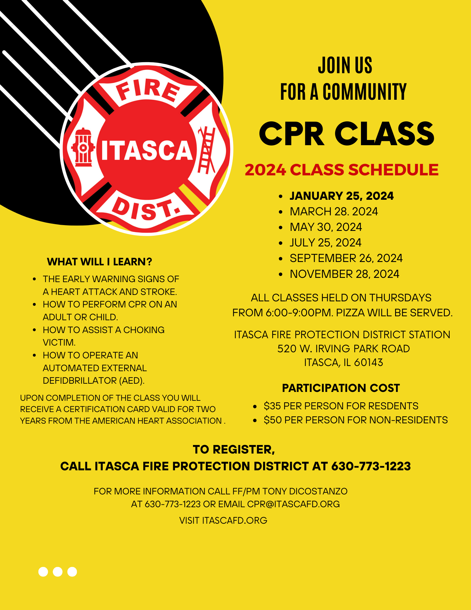 Itasca Fire Protection District is pleased to announce the community