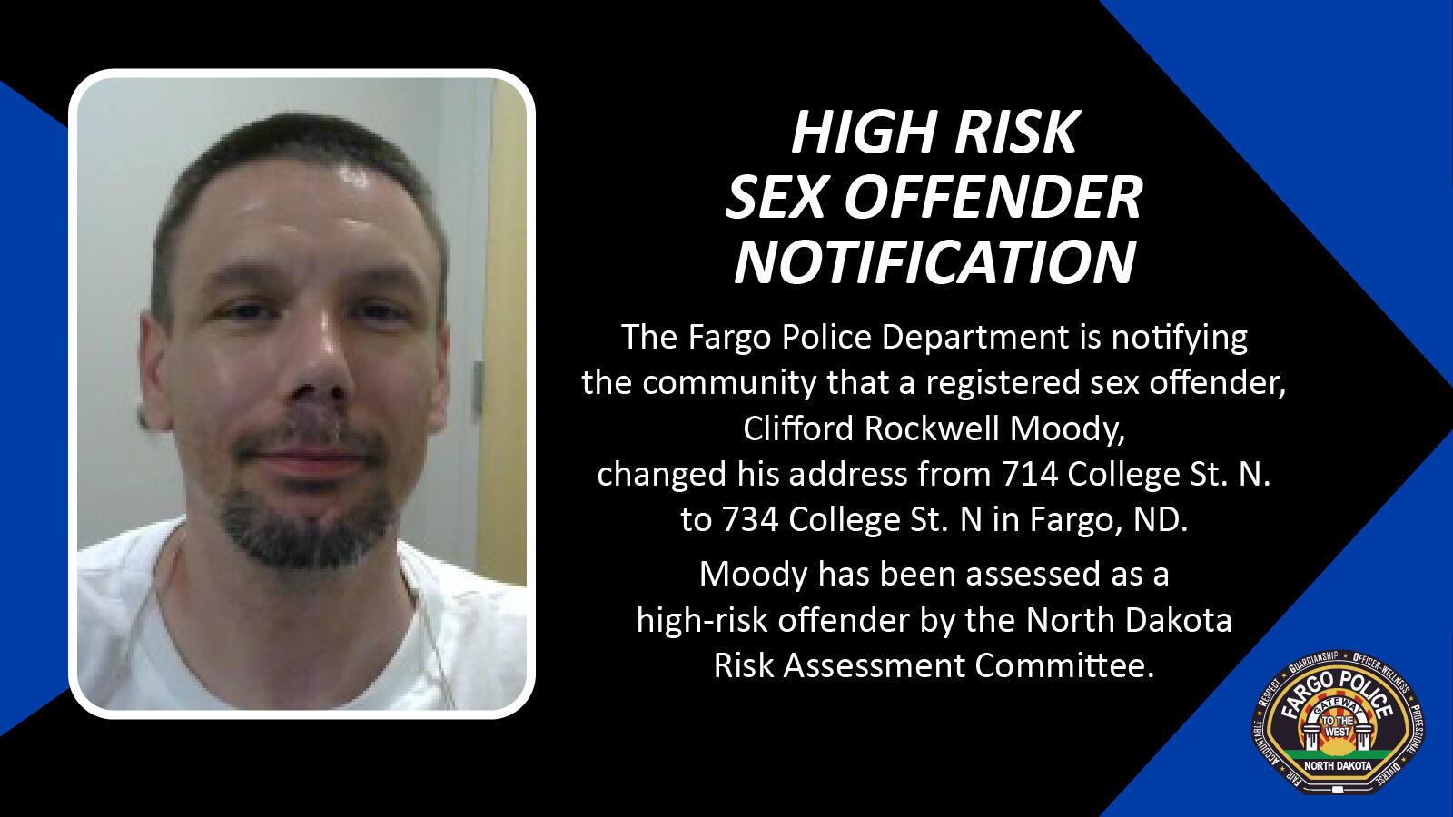 High Risk Sex Offender Notification Fargo Police Department — Nextdoor — Nextdoor 5327