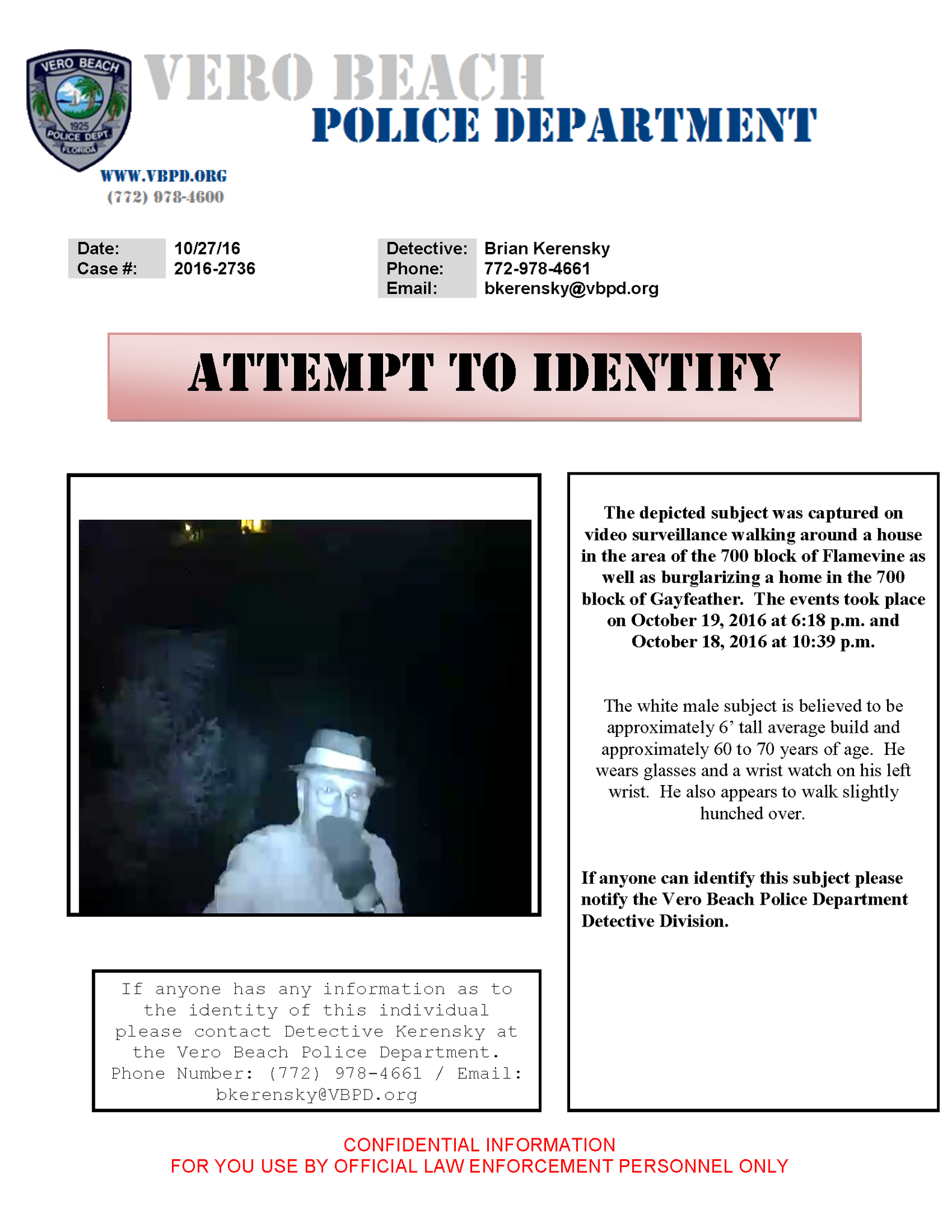 Attempt to Identify - Burglary (Vero Beach Police Department ...