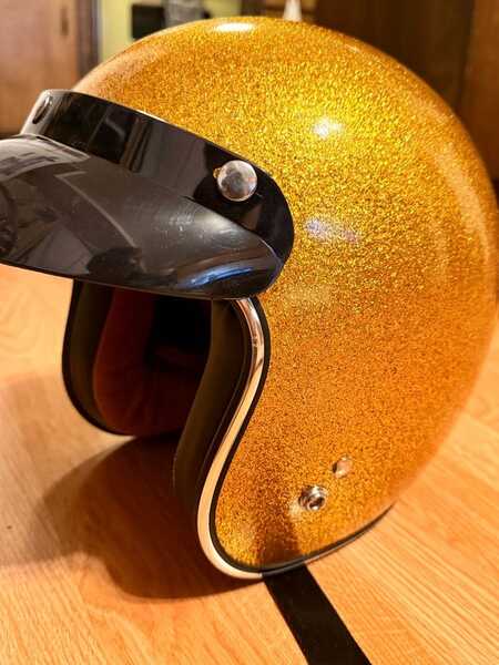 gold glitter motorcycle helmet V85C Metallic S1 Retro Lifer Certified Skate/Bike Helmet Metalflake Gold | 70's Helmets