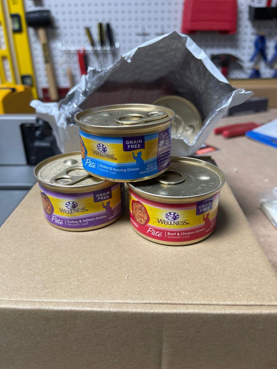 Free cat food, bed, scratching posts, training pads and litterbox for