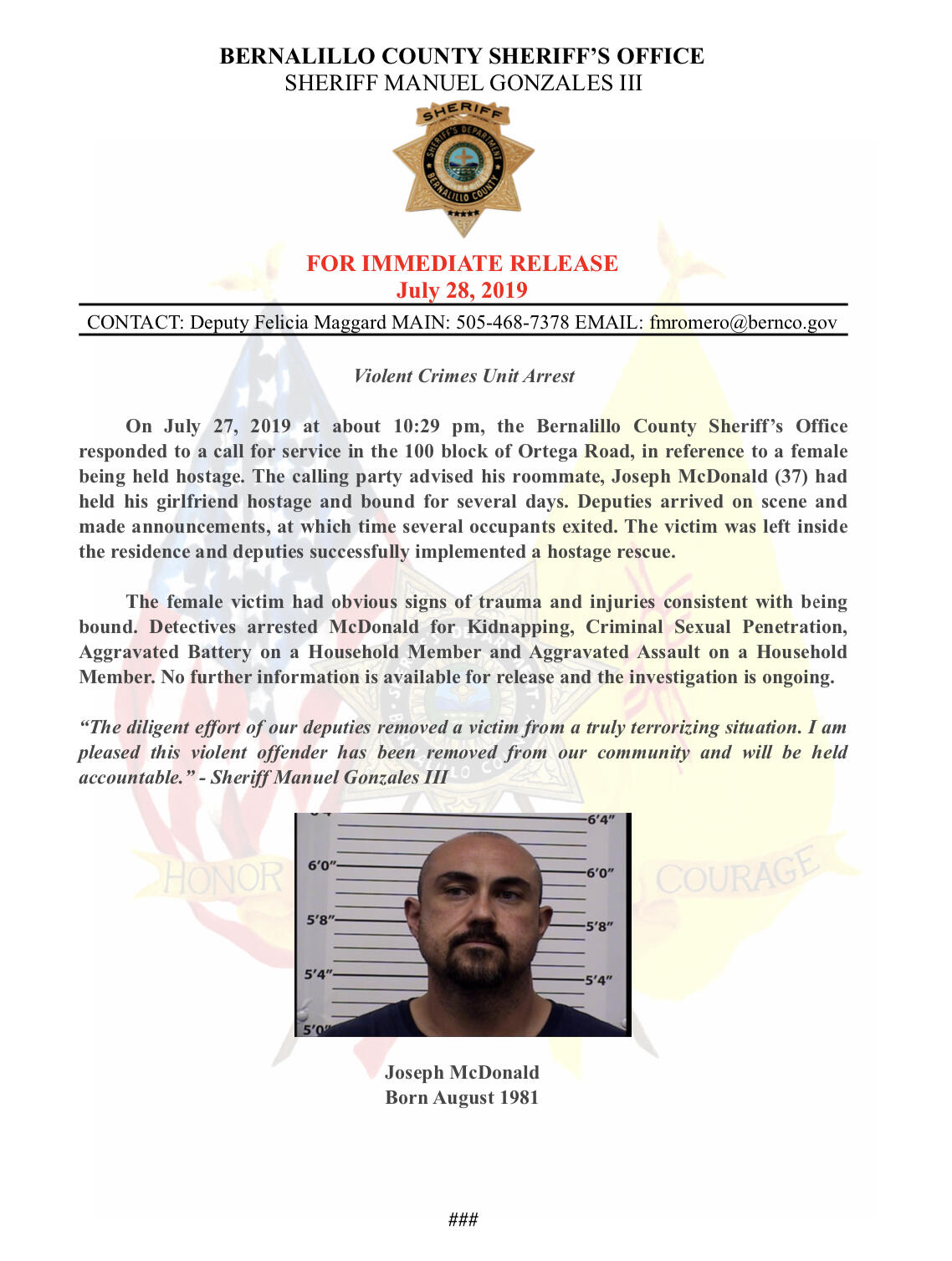 ***Press Release*** Violent Crimes Unit Arrest (Bernalillo County ...