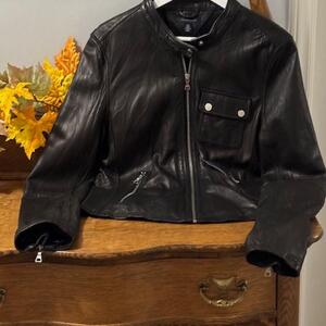 Ladies' Tommy Hilfiger Black Genuine Leather Motorcycle 🏍 Jacket - Size Large