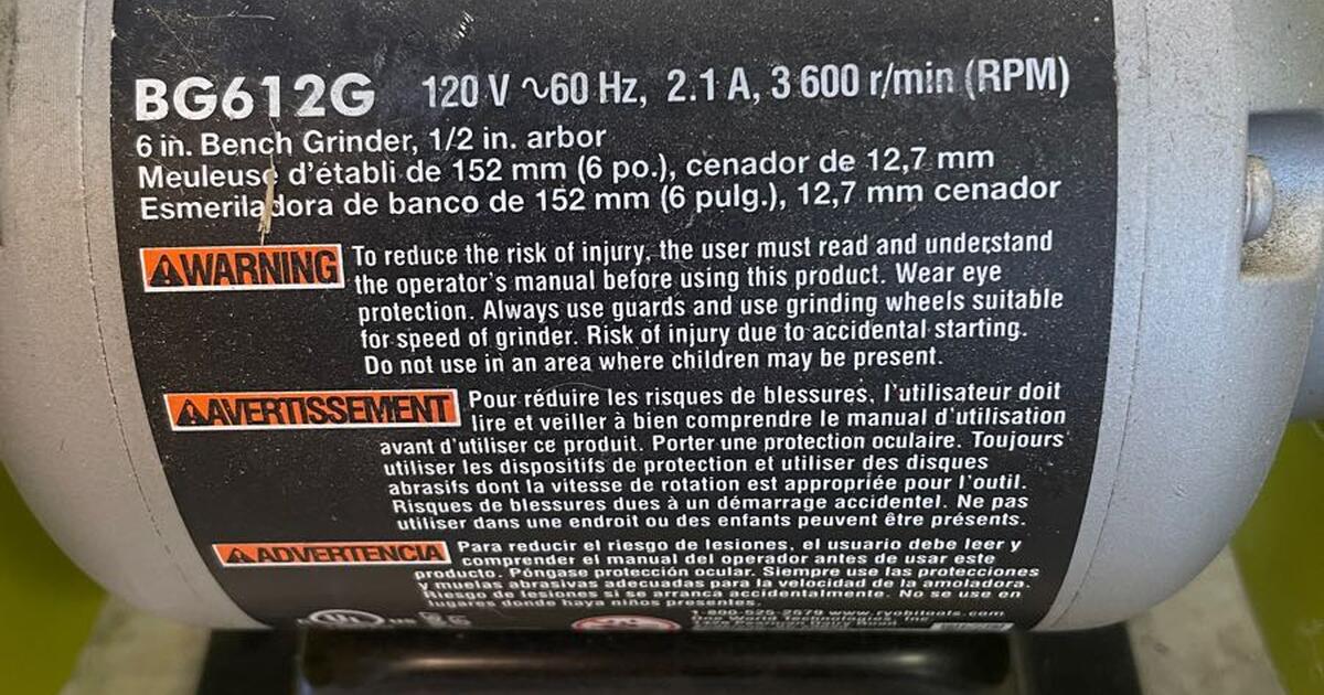 Ryobi BG612G 2.1 Amp 6 inch Bench Grinder for 60
