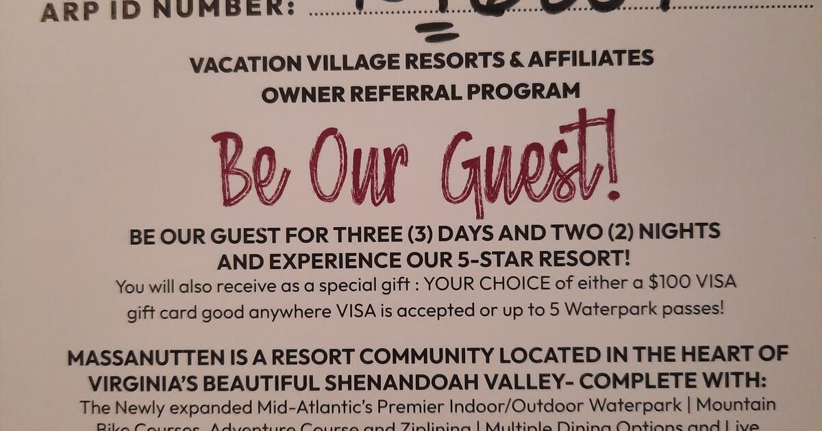 3 Days 2 Nights At Massanutten. for Free in Richmond, VA For Sale