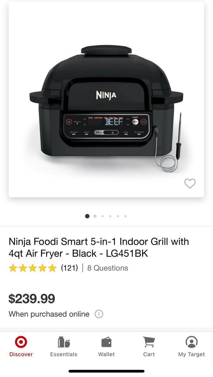 Ninja Foodi Smart 5-in-1 Indoor Grill with 4qt Air Fryer LG451BK