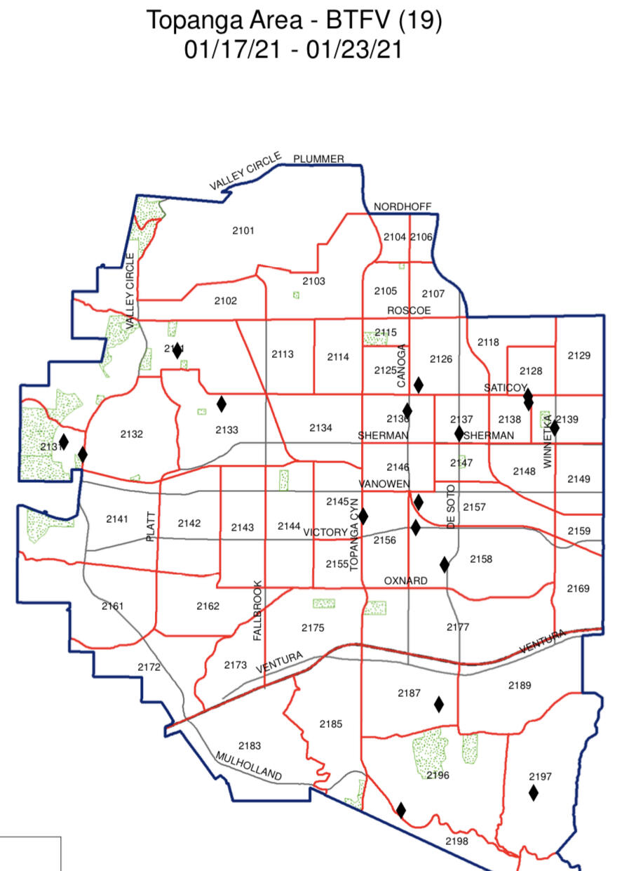 LAPD TOPANGA DIVISION weekly crime maps (Los Angeles Police Department ...