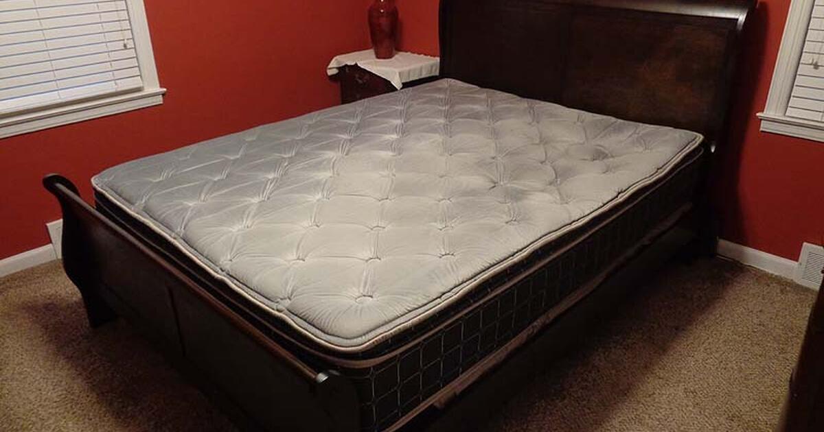 Queen Sleigh Bed + Mattress + Box for 500 in Ferndale, MI For Sale