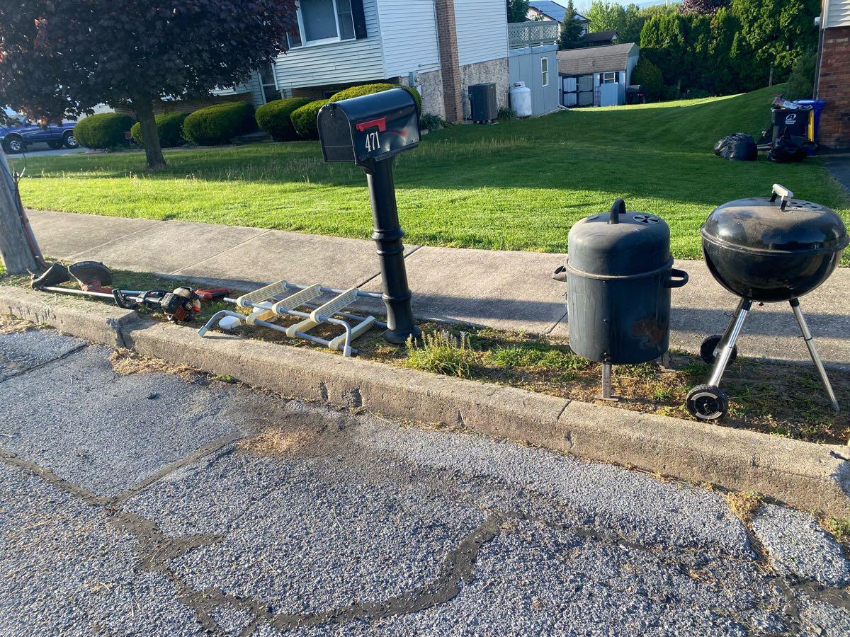 Charcoal grill, smoker, pool ladders and weed wackers for Free in