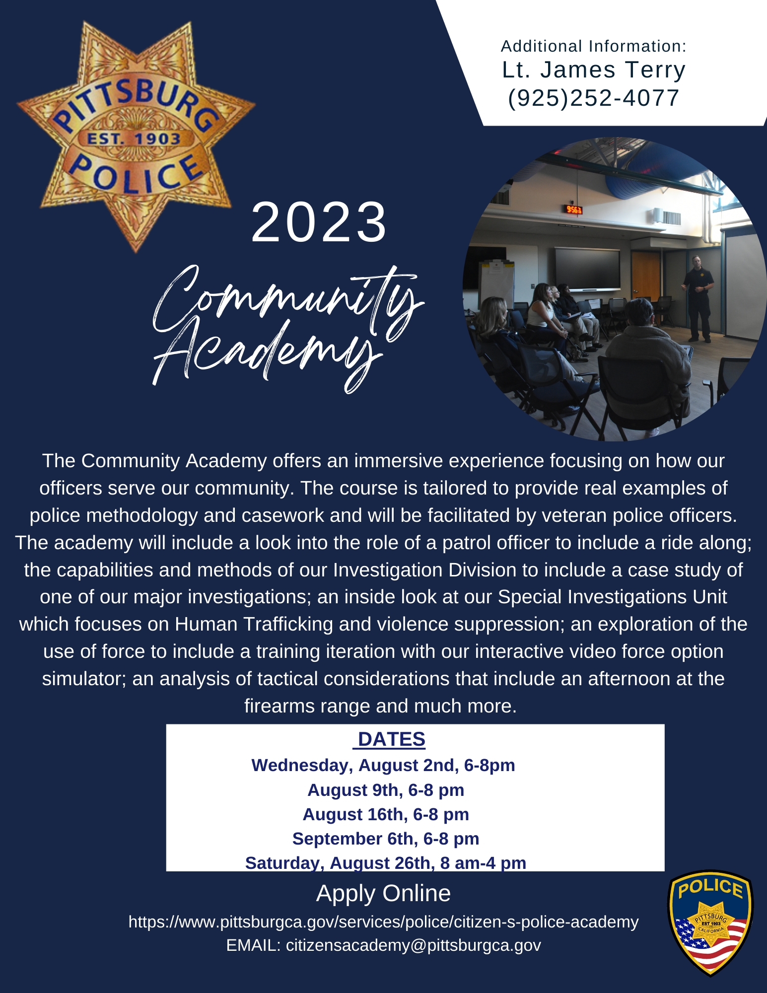 The Pittsburg Police Department welcomes back the Community Academy ...