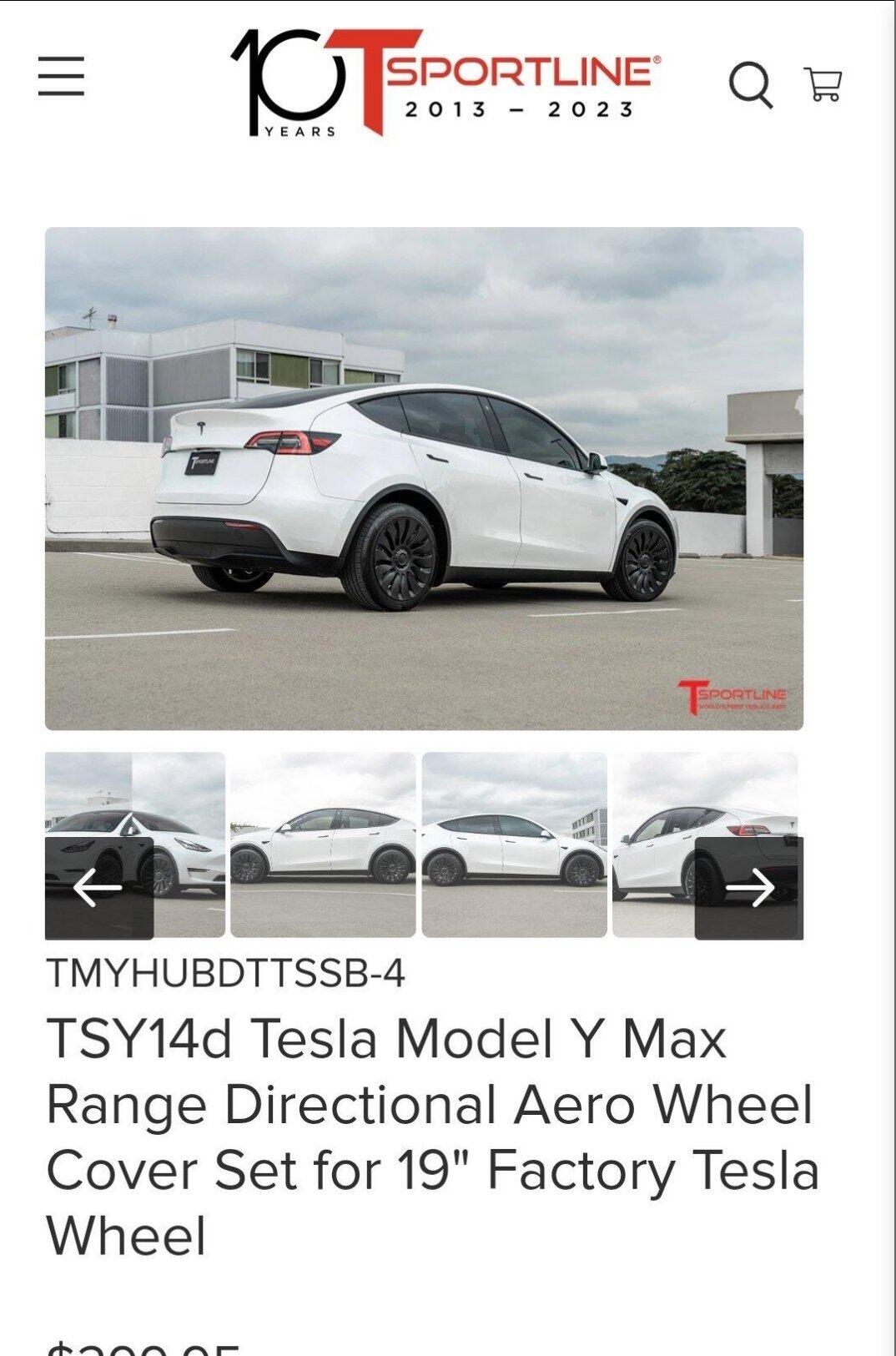 TSY14d Tesla Model Y Max Range Directional Aero Wheel Cover Set