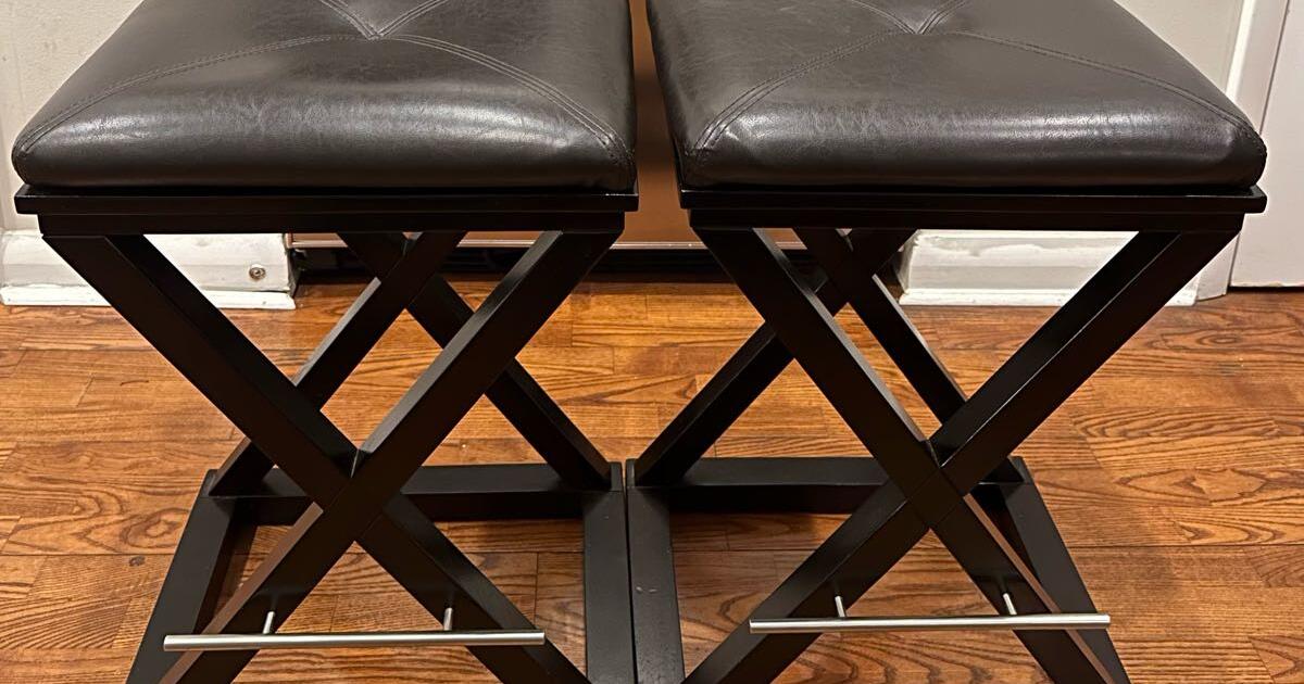 Z Gallerie Wooden Leather Bar Stools (2) for 75 in Charlotte, NC