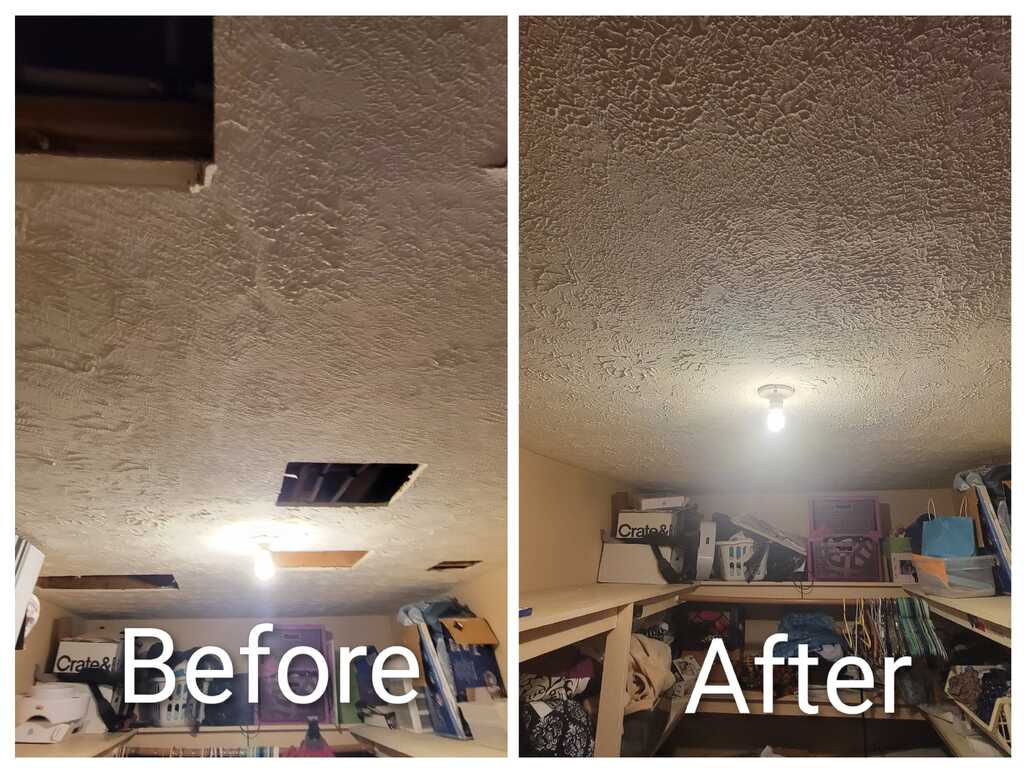 Before and after drywall repair photo