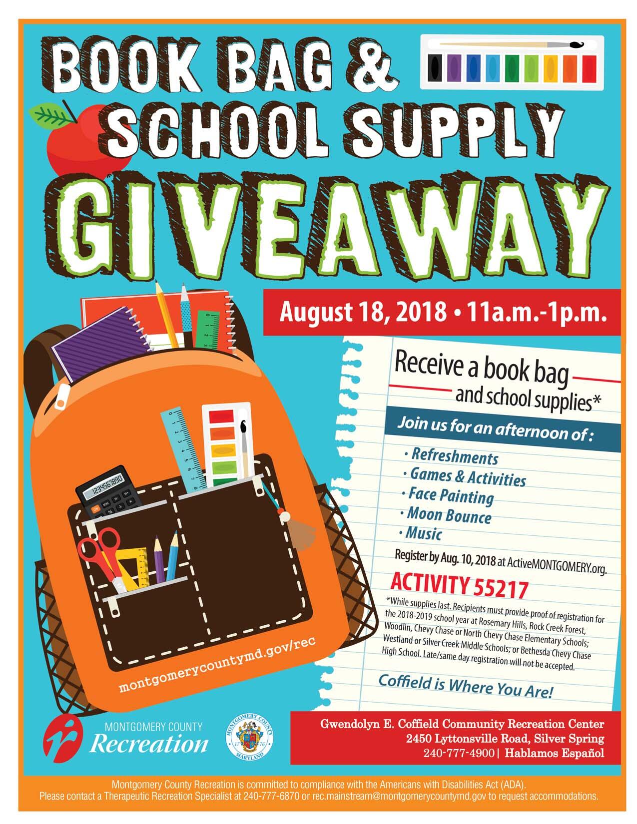 Book Bag & School Supply Giveaway. (Montgomery County Government