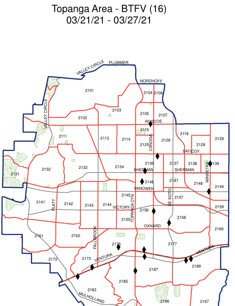 LAPD TOPANGA DIVISION weekly crime maps (Los Angeles Police Department ...