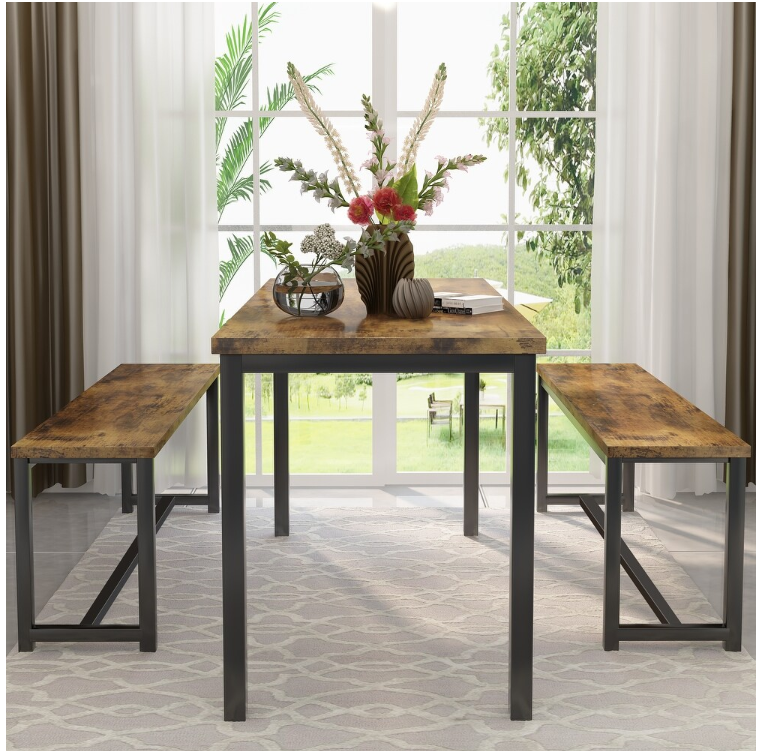 Mieres Farmhouse Rustic 3Piece Table Set, SpaceSaving Dining table