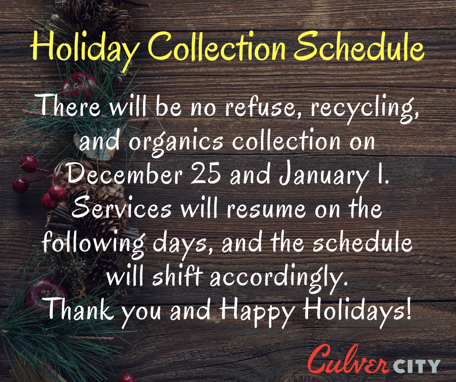 City Collection Schedule for the Holidays