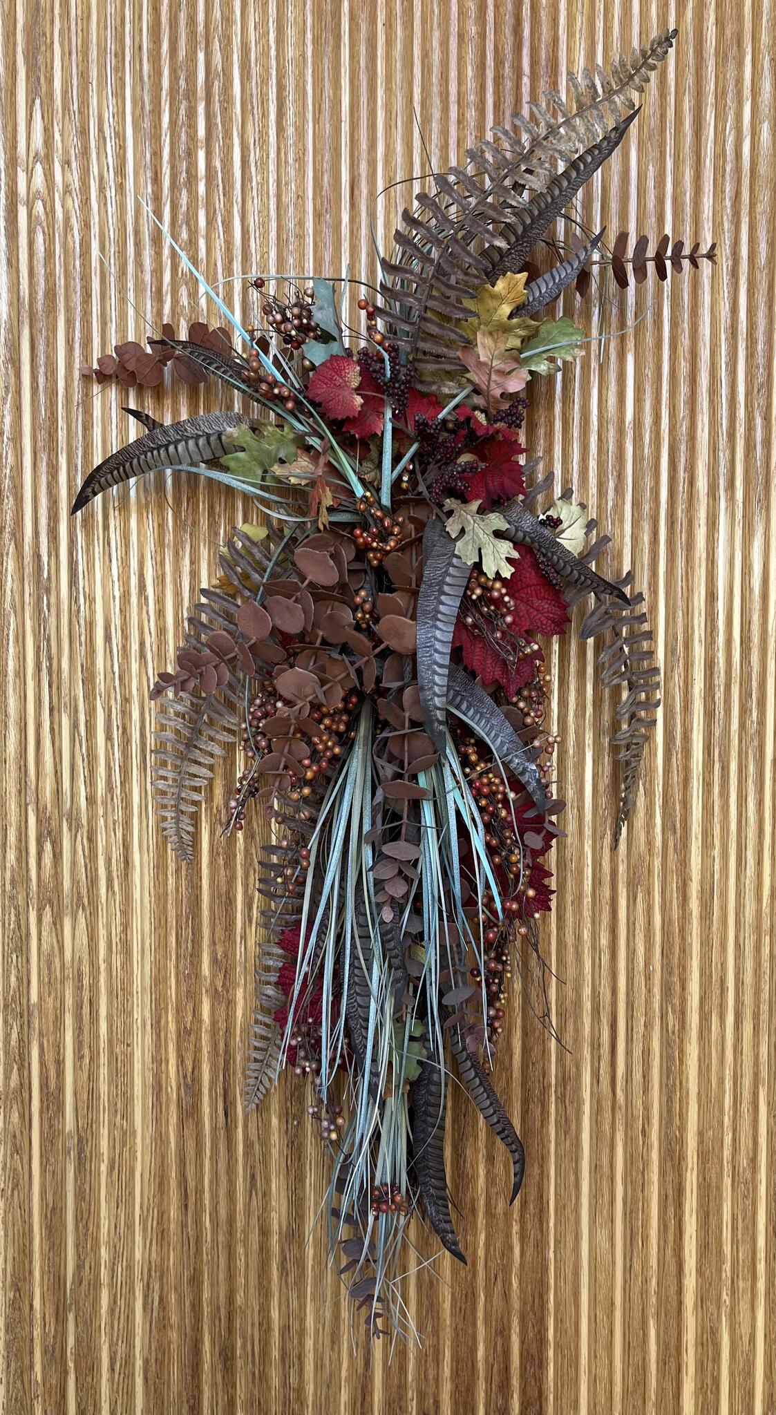 Floral & Pheasant Feathers Horn Wall Hanging