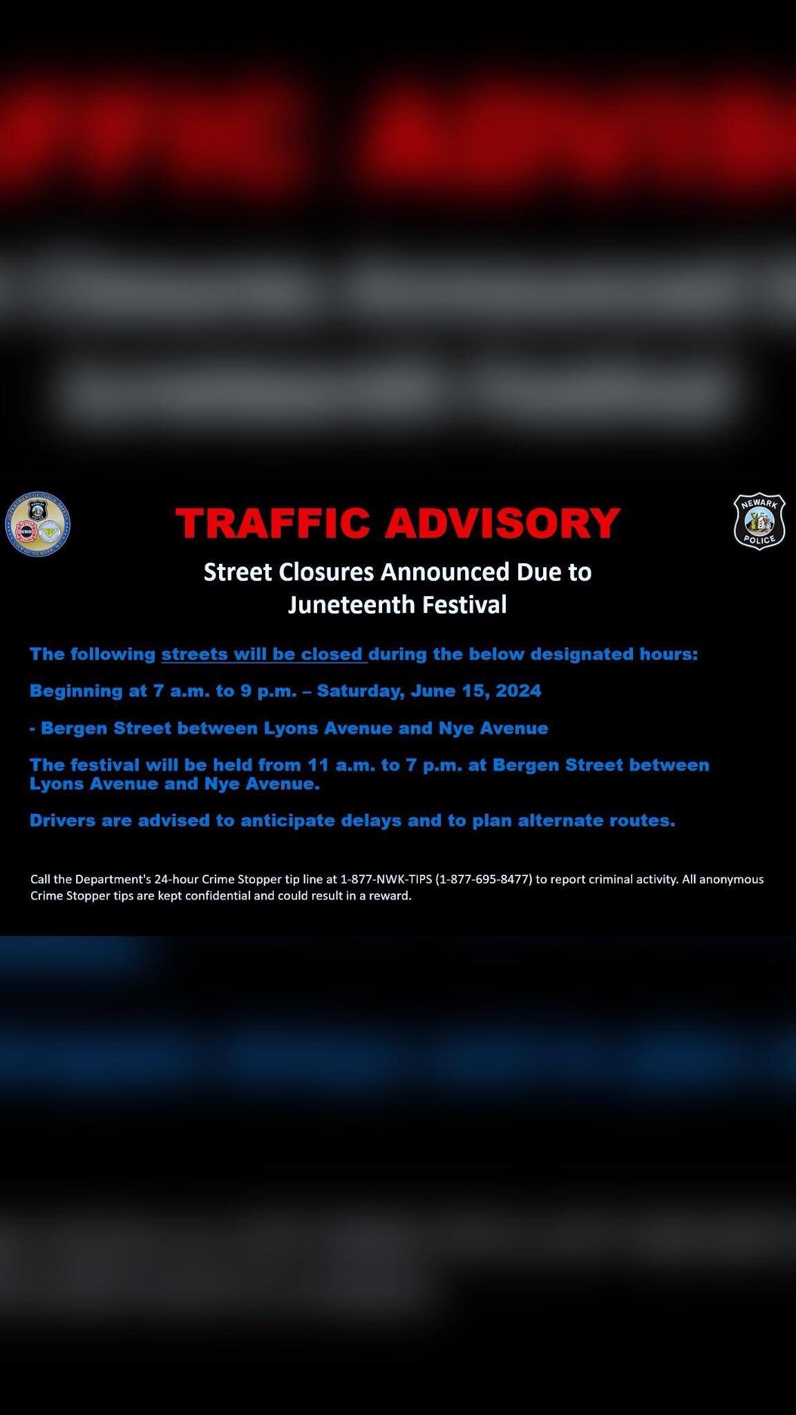 TRAFFIC ADVISORY - Street Closures Announced for Juneteenth Festival ...