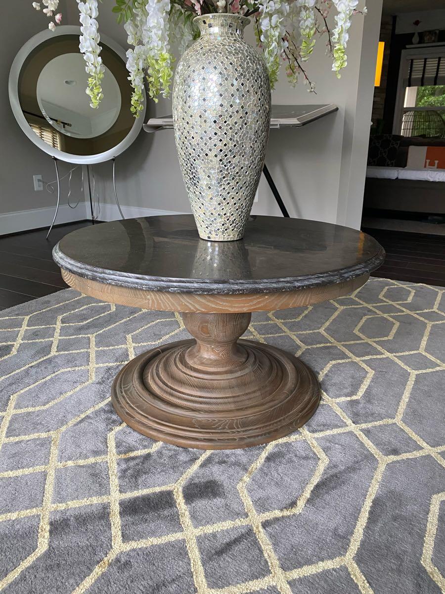 Arhaus Luca Coffee Table Round Bluestone Wood Base For $650 In