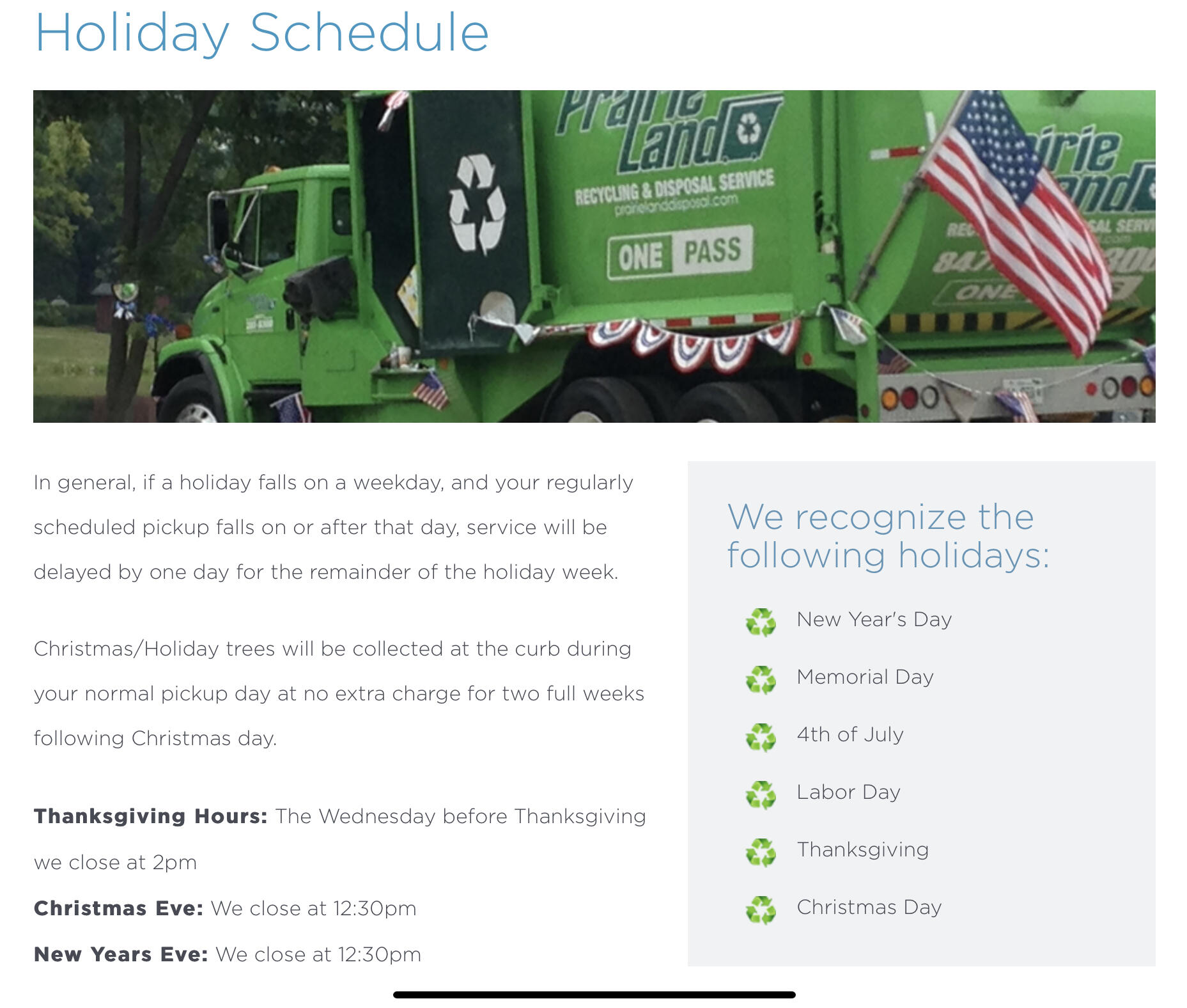 Garbage collection holiday schedule (Village of Lake Zurich) — Nextdoor