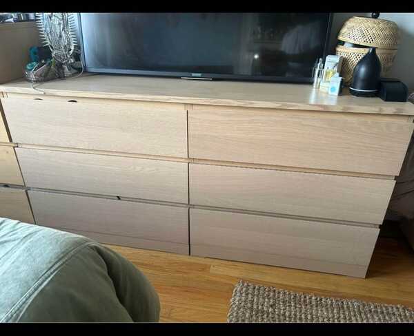 malm white oak dresser chest of 6 drawers, stained veneer, 160x78 cm you can easily connect your imagination to your space Two Ikea 'MALM' chest of