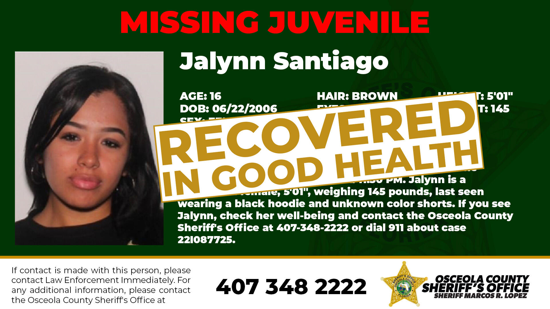 Missing Juvenile UPDATE (Osceola County Sheriff's Office) — Nextdoor