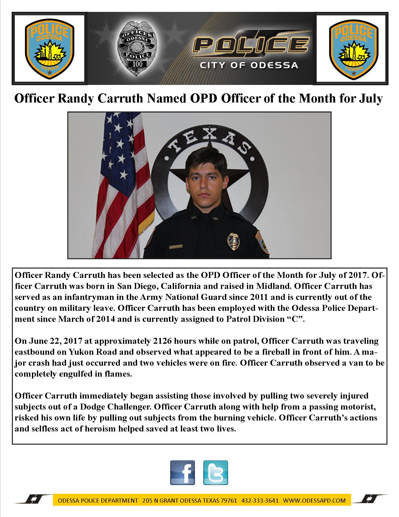 Officer Randy Carruth Named OPD Officer of the Month for July
