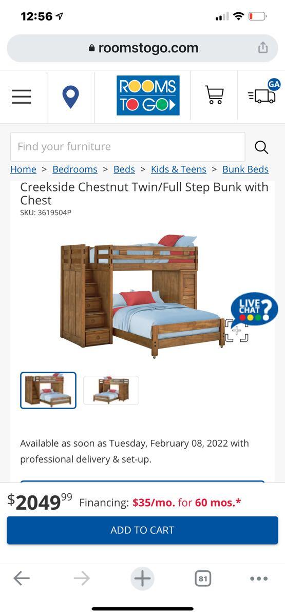 Rooms2go Twin Over Full Bunk Bed For, Creekside Chestnut Twin Full Step Bunk Bed With Desk