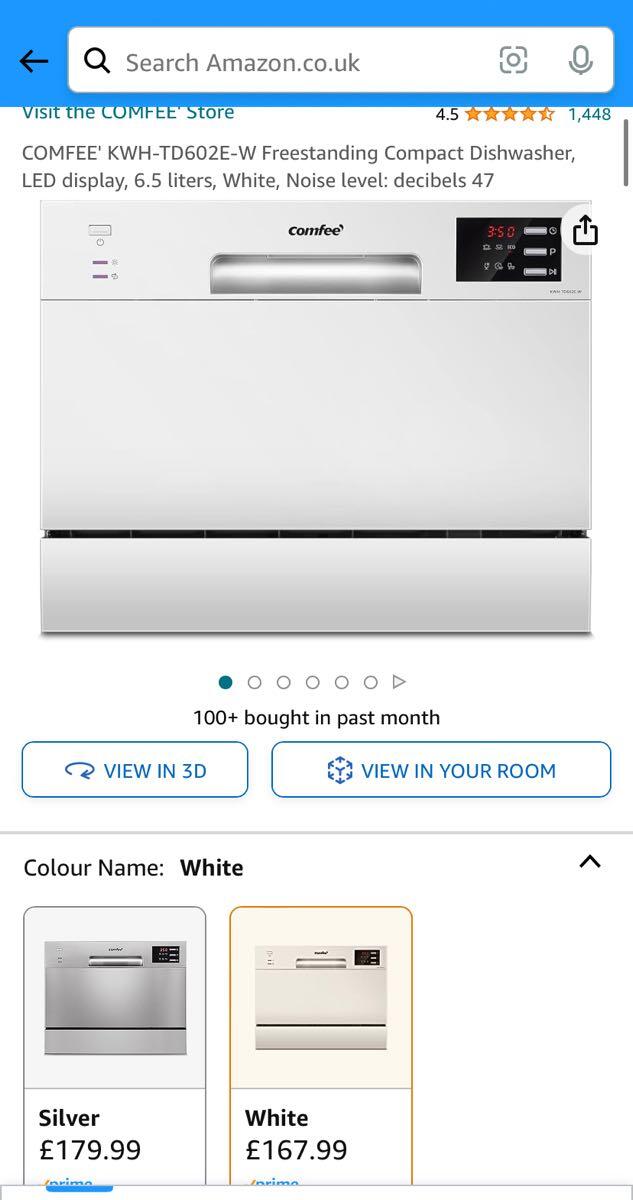 COMFEE' KWH-TD602E-W Freestanding Compact Dishwasher, LED display