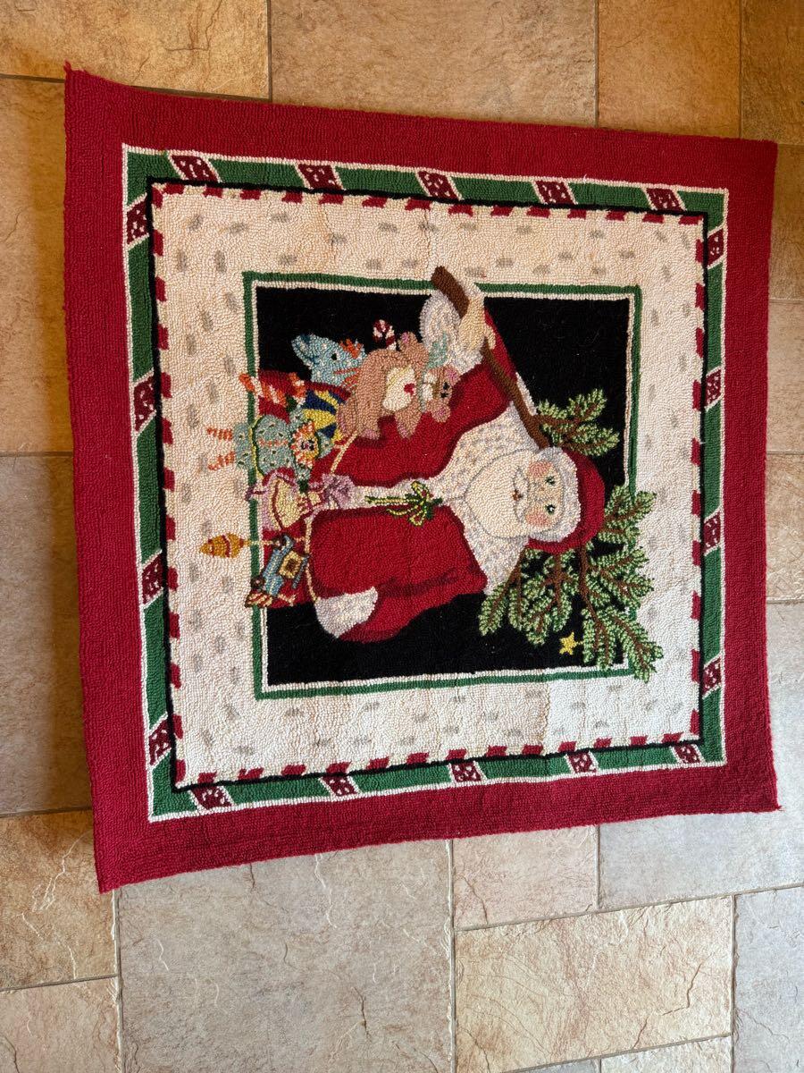 3x3 wool hand hooked Santa rug