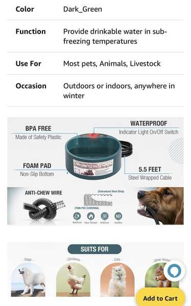 Namsan Heated Pet Bowl Outdoor Dog Thermal-Bowl Provide Drinkable