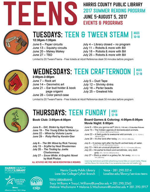 FREE teen programs at Lone Star CollegeCyFair Library (Harris County
