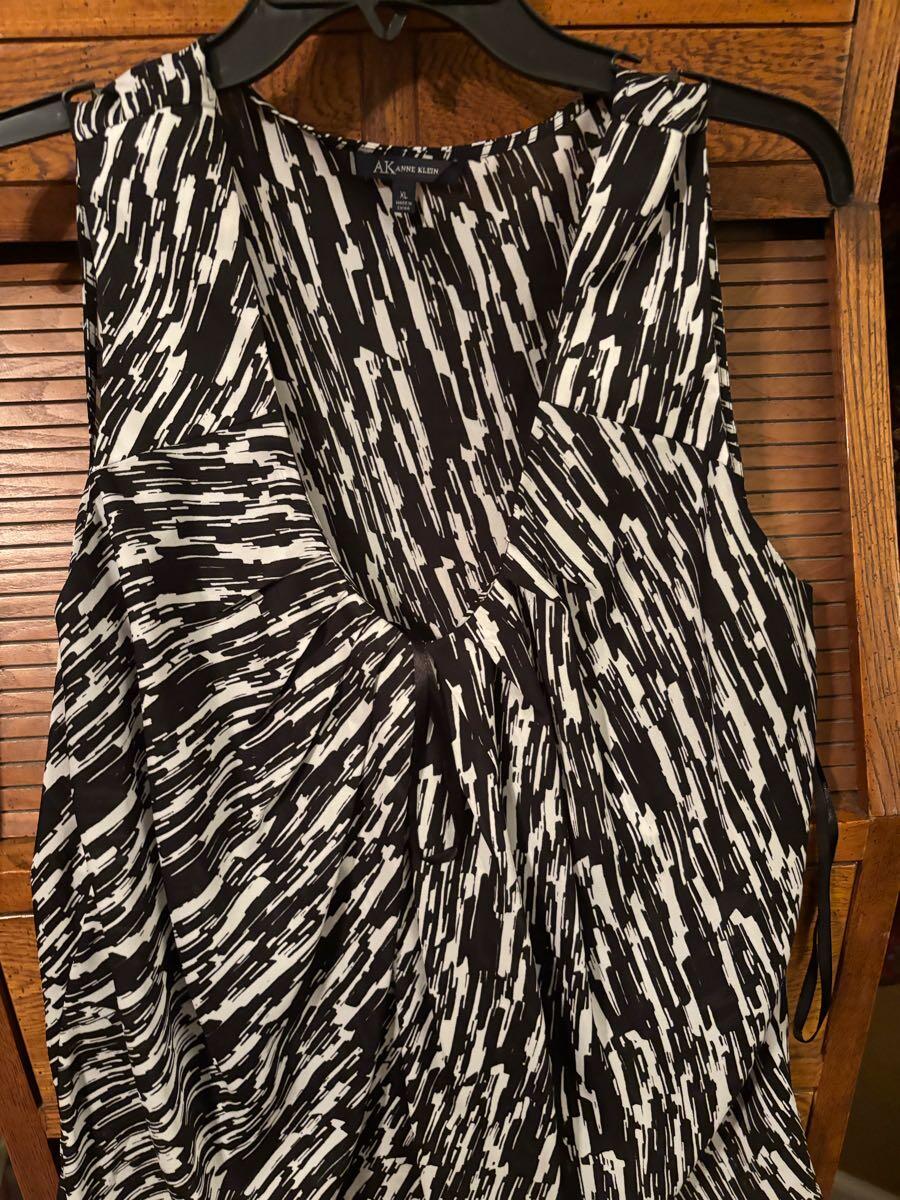 anne klein black and white dress Dot Print Faux Wrap Dress